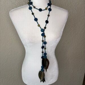 Blue Turquoise Green Beads Leaf Necklace Belt Bohemian Gypsy Festival Style